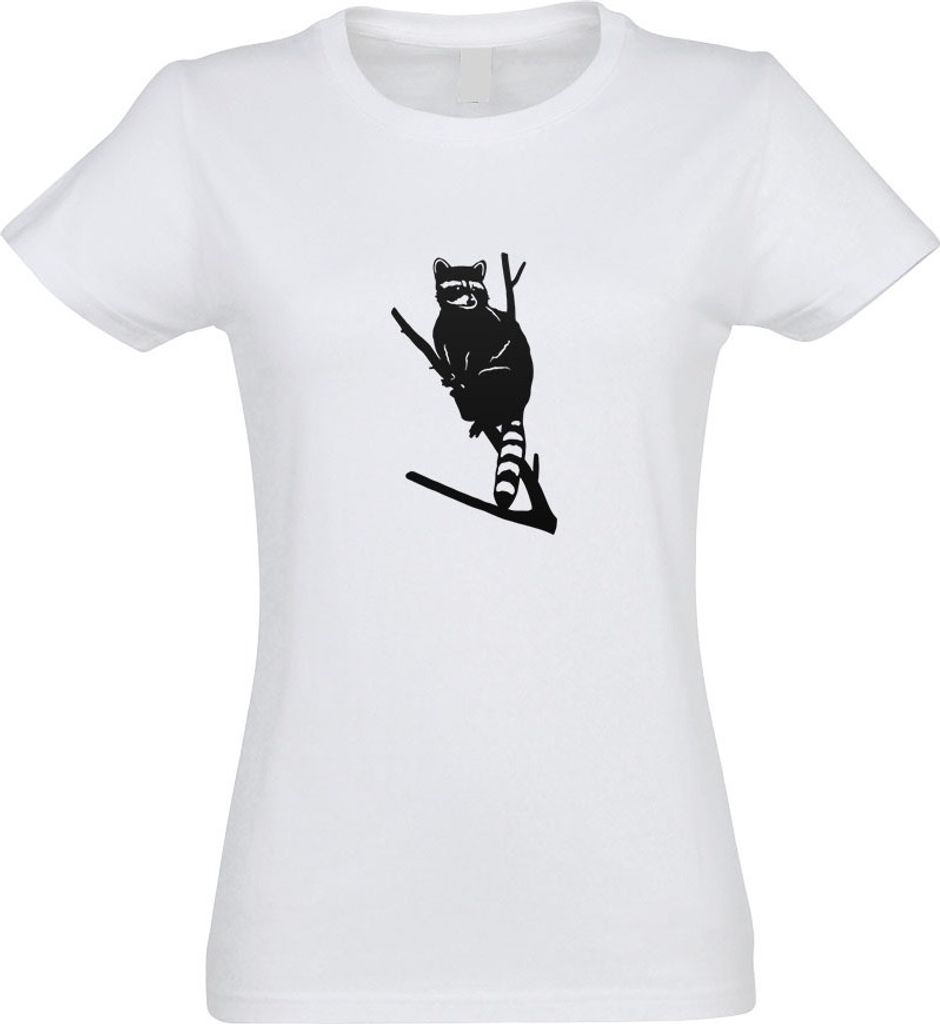 Kiwistar - T-Shirt tailliert - Damen - Weiss - Waschbär Motiv 1 - Pelz - mit Motiv Bedruckt - Funshirt Design - Sport - Freizeit - Damen - L