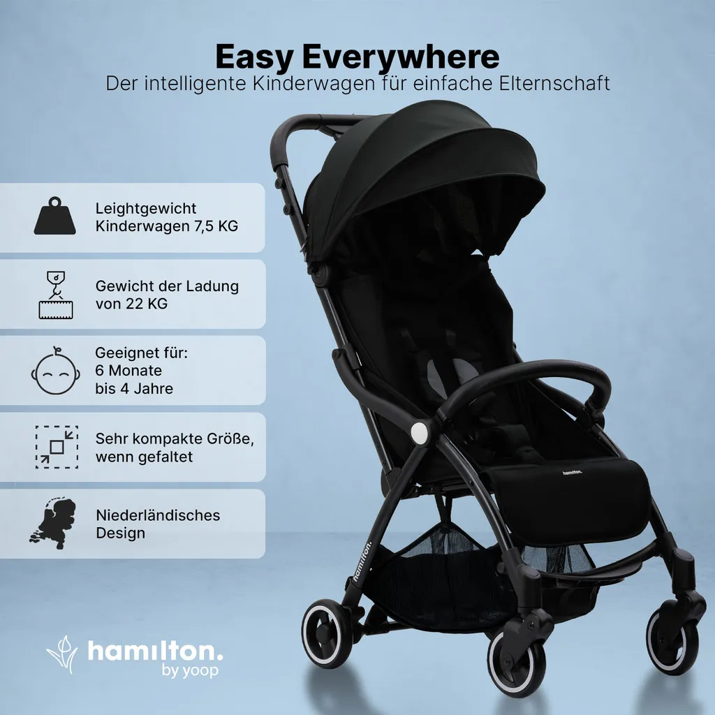 Poussette Canne Compacte Magic Fold S1 Plus Hamilton Noir pour Bébé Mobile - 24