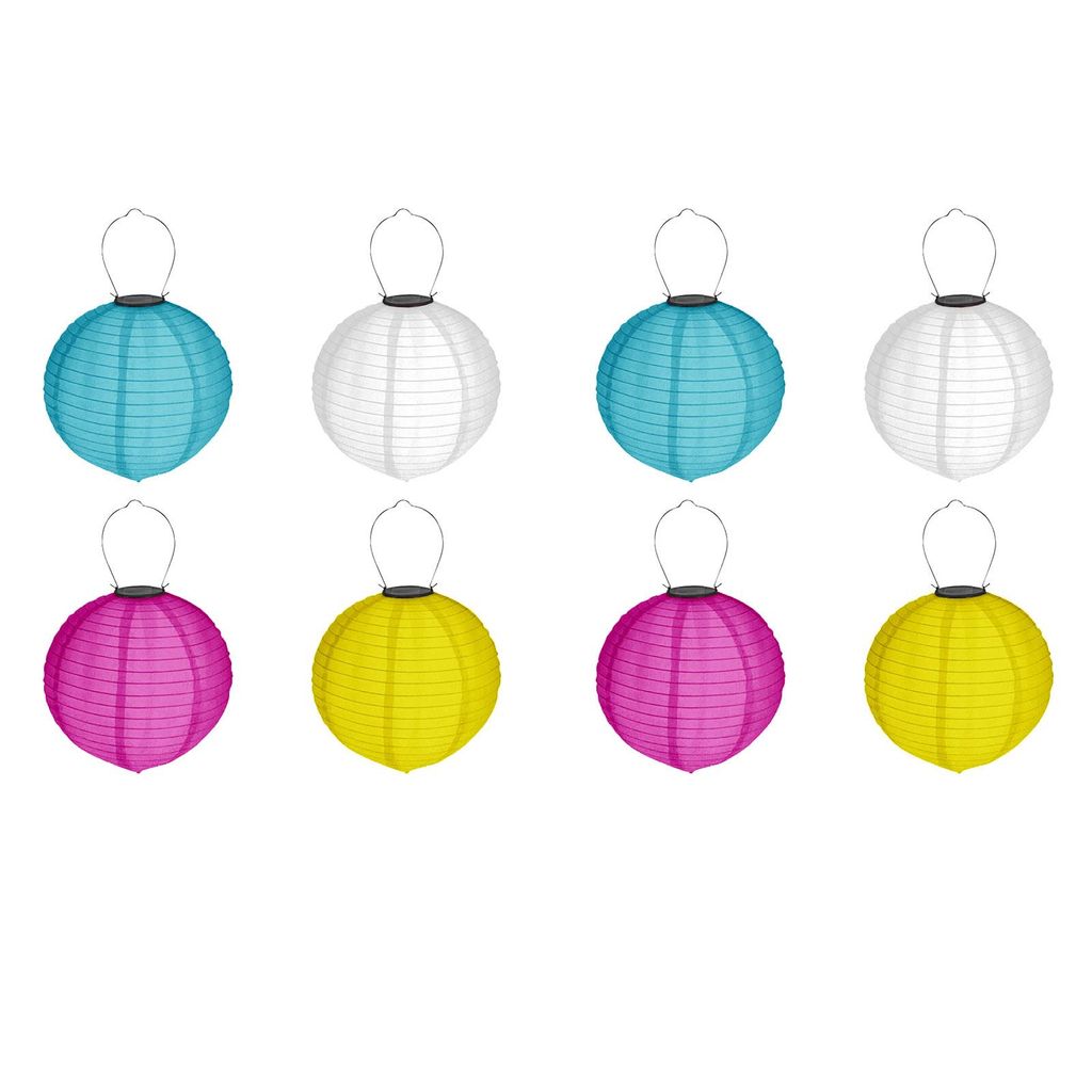 8er Set Solar LED Lampion Ø 20 cm Party Garten Laterne Bunt Deko Lampenschirm Lampe Kugel Gartenlampion