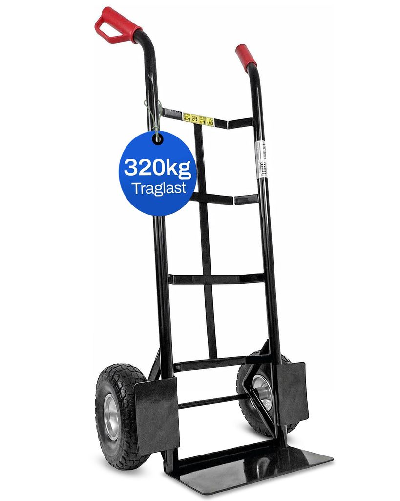 HBH Profi Sackkarre Schwerlast Sackkarren 320kg Vollgummireifen TK320PU Transportkarre | schwarz | hochwertige Räder | robuster Stahlrohrrahmen | ...