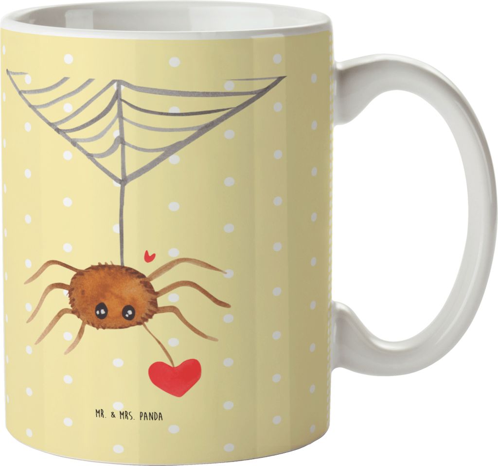 Mr. & Mrs. Panda Trinklernbecher Spinne Agathe Liebe - Gelb Pastell - Geschenk, Verliebt, Liebesbeweis, Kindertasse, Mehrwegbecher, Plastikbecher, ...