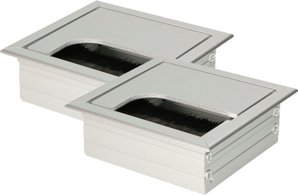 KOTARBAU 2er Set Aluminium Kabeldurchführung 80x80mm für Möbel Silber Kabeldose Kabeldurchlass Eckig Eloxiert