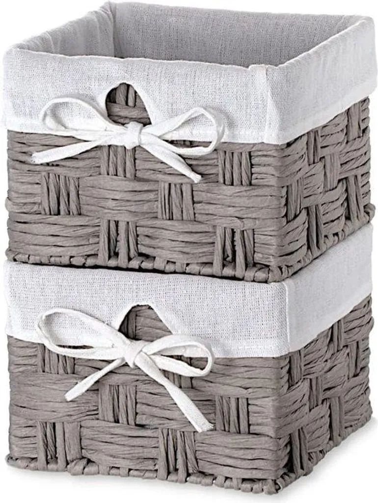 Boîtes de rangement carrées 18x18x14 cm en papier tressé gris lot de 2