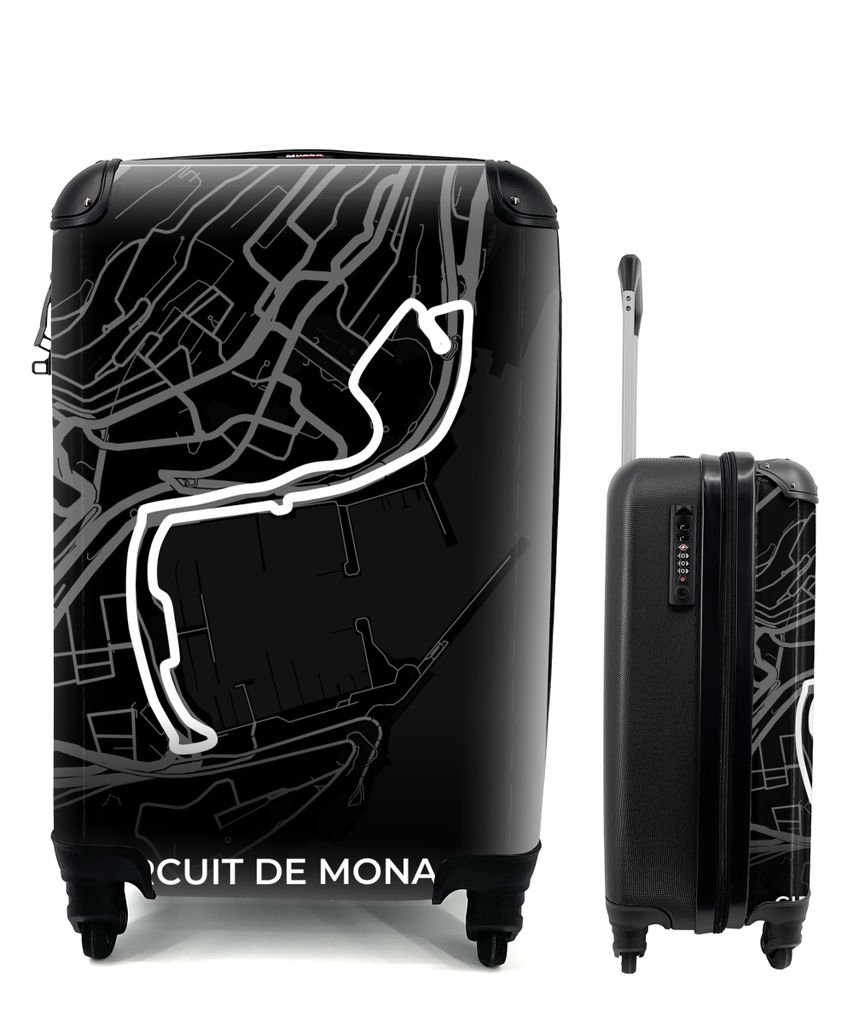 MuchoWow Koffer Handgepäck Trolley Rollkoffer Kleine Reisekoffer mit 4 Rollen - Monaco - Formel 1 - Circuit de Monaco - Rennstrecke - Schwarz - ...