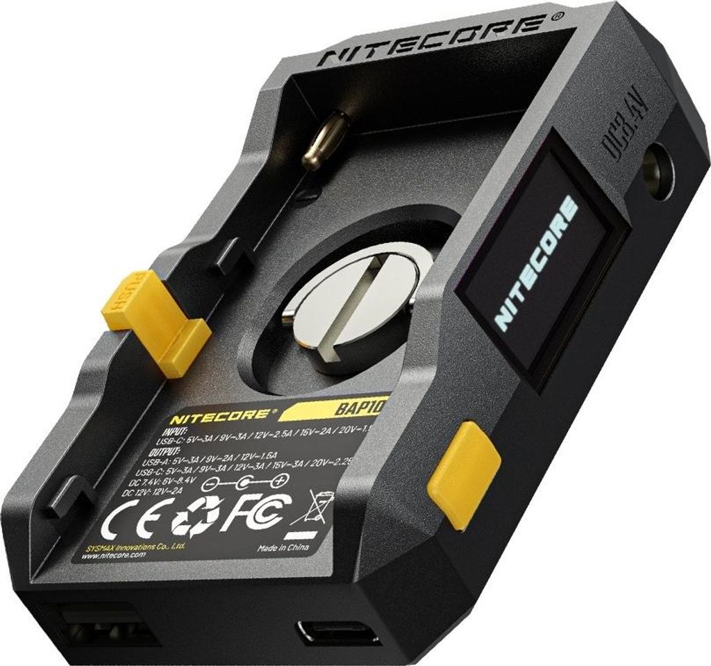 Nitecore BAP10 Netzteil für NP-F-Akkus -> USB-A USB-C DC 7,4 V DC 12 V 45 W