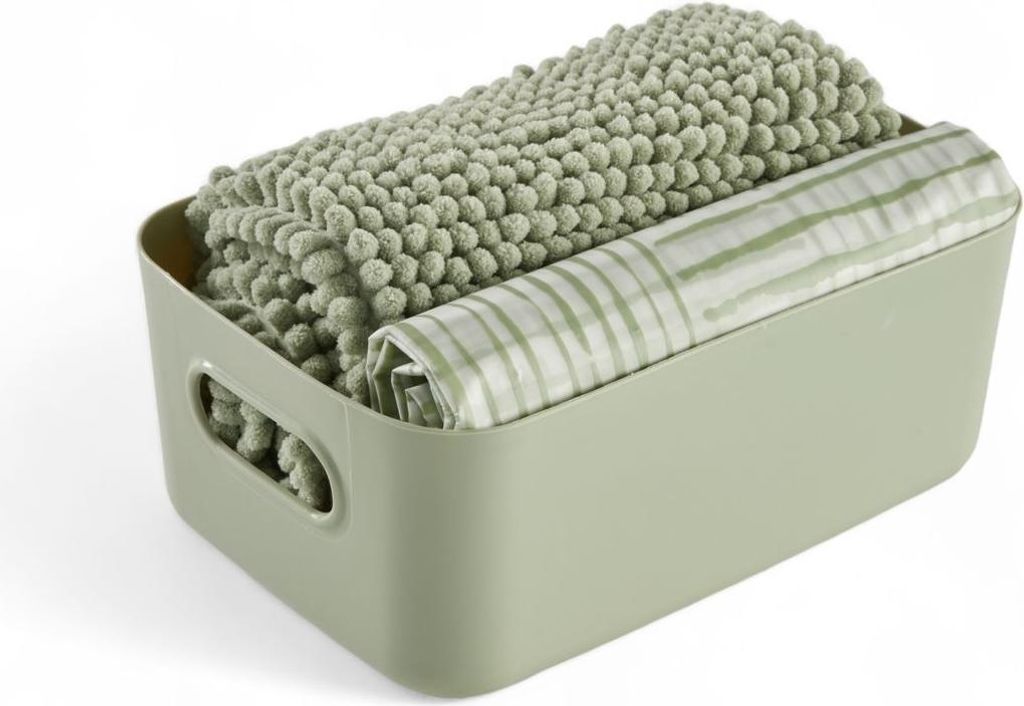 Shower set - TODAY - UTILITY - Basket. mat. curtain - Green Immagine del prodotto 