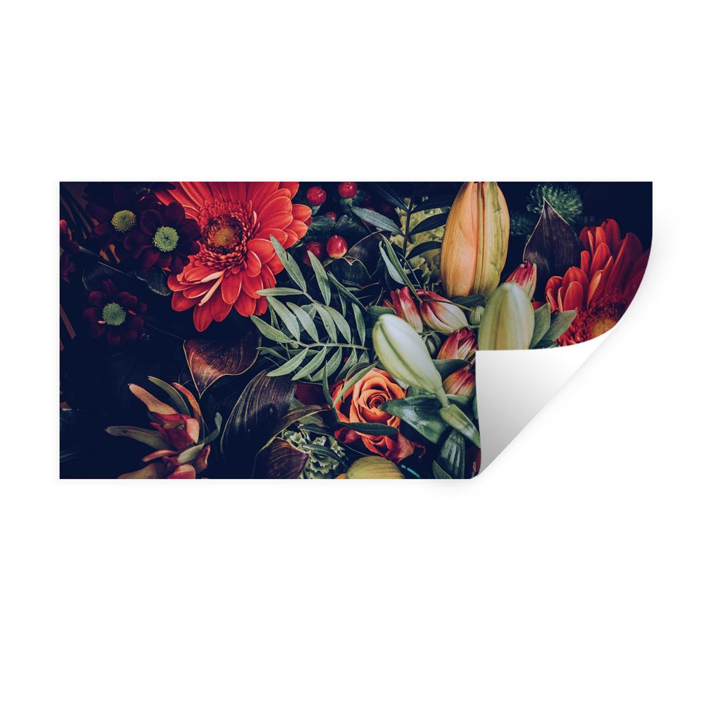 MuchoWow Wandtattoo Wandsticker Wandaufkleber Blumenstrauß - Stilleben - Blumen - Pflanzen - Rot 80x40 cm Selbstklebend und Repositionierbar - A...