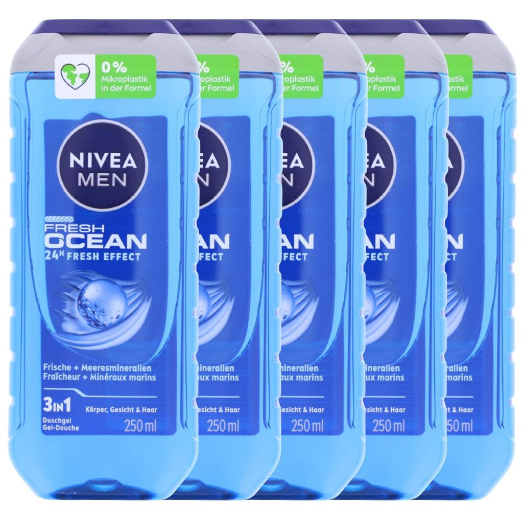 5 x NIVEA MEN Fresh Ocean Duschgel je 250ml 3in1 mit Produktbild 
