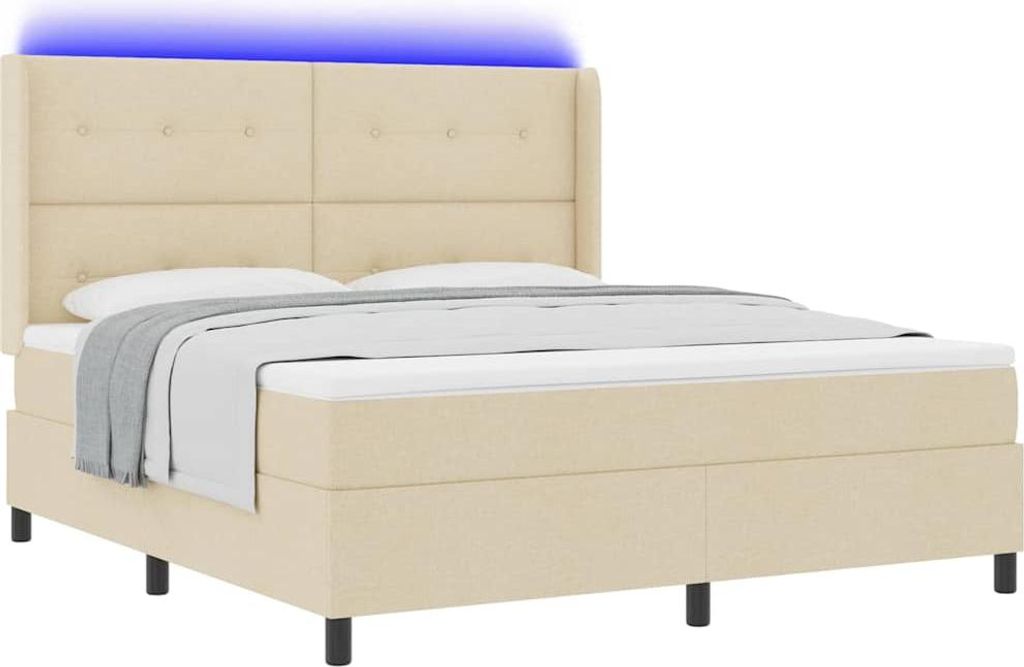 LED Boxspringbett mit Matratze Creme 180 x 200 cm Stoff