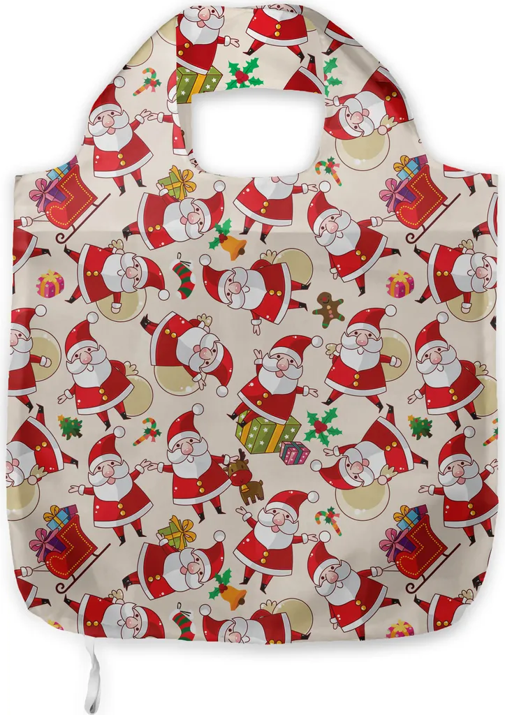 Borsa In Tela Multiuso Con Babbo Natale In Motocicletta – Shopping Bag Riutilizzabile Con Interno Tasca Cerniera