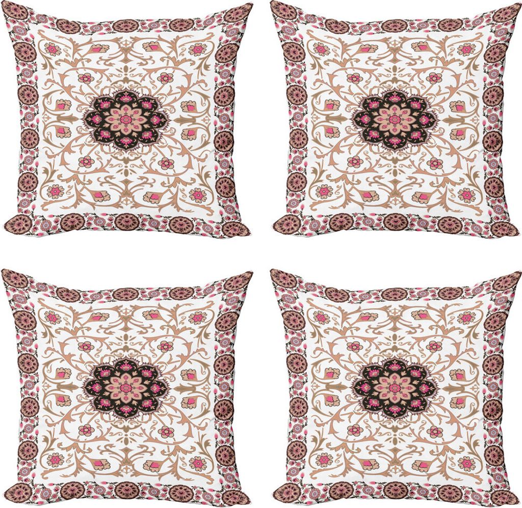 ABAKUHAUS orientalisch Kissenbezug Set (4 Stück), Klassische Blumendetails, Moderner Doppelseitiger Digitaldruck, 50 cm x 50 cm, Coral Jade-Grün