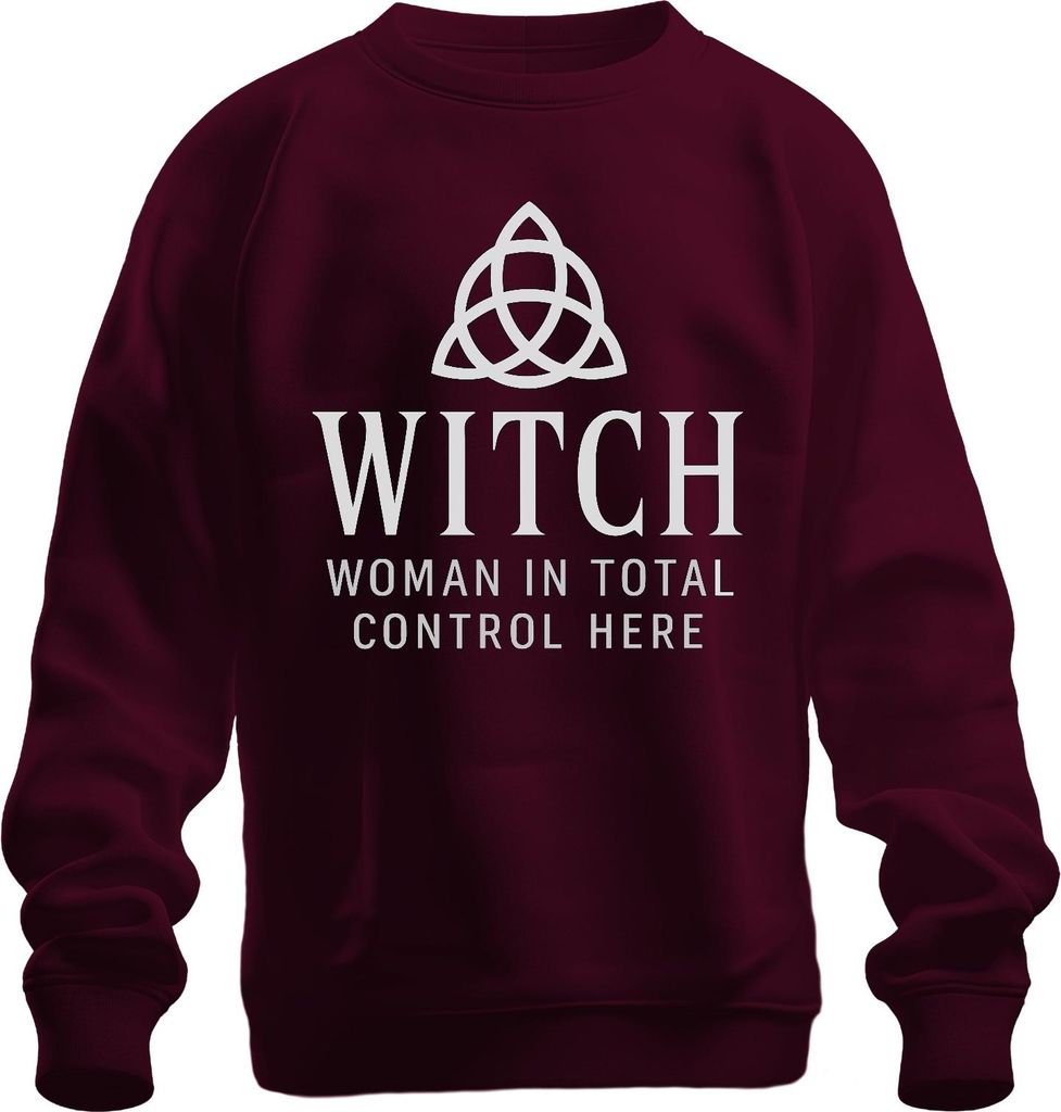 Witch Woman In Total Control Here Wicca Hexe keltisch Triquetra Uni Sweatshirt Pullover, Burgundy, S
