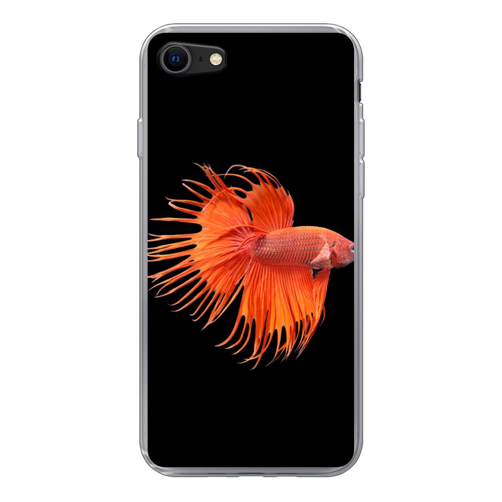 MuchoWow Handyhülle Schutzhülle Hülle für iPhone 7 Fische - Wilde Tiere - Schwarz Silikon Softcase Handy Hülle - Kartenhalter