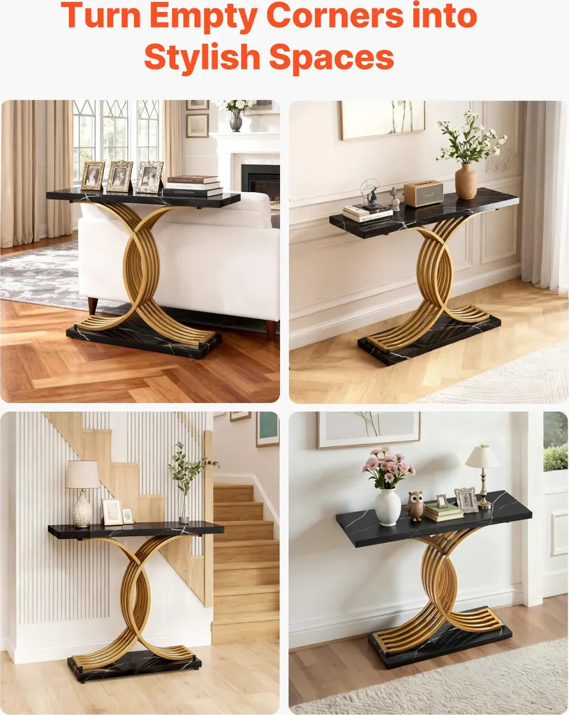 Table Console Design en Acier Doré et MDF Haute Qualité 100 cm