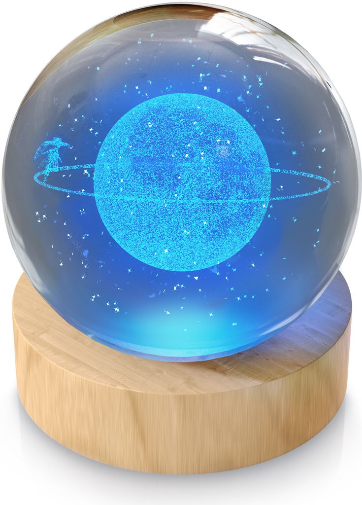 MyBeo LED Dekolicht 3D Glaskugel, Leuchtende Kristallkugel mit Gravur, Nachtlicht Skulptur Farbwechsel, RGB LED, K9 Kristall, 6 cm , Holzsockel,...
