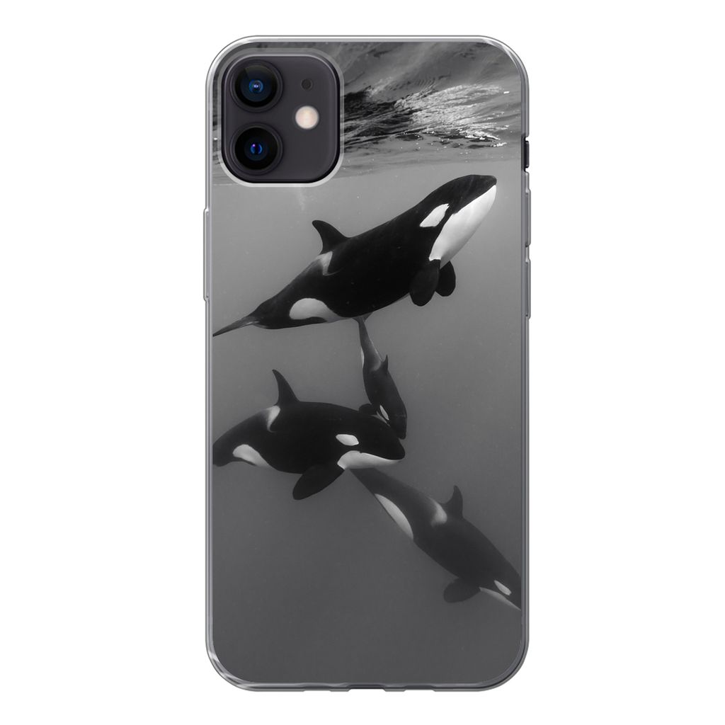 MuchoWow Handyhülle Schutzhülle Hülle für iPhone 12 mini Orca - Wasser - Schwarz - Weiß Silikon Softcase Handy Hülle - Bild
