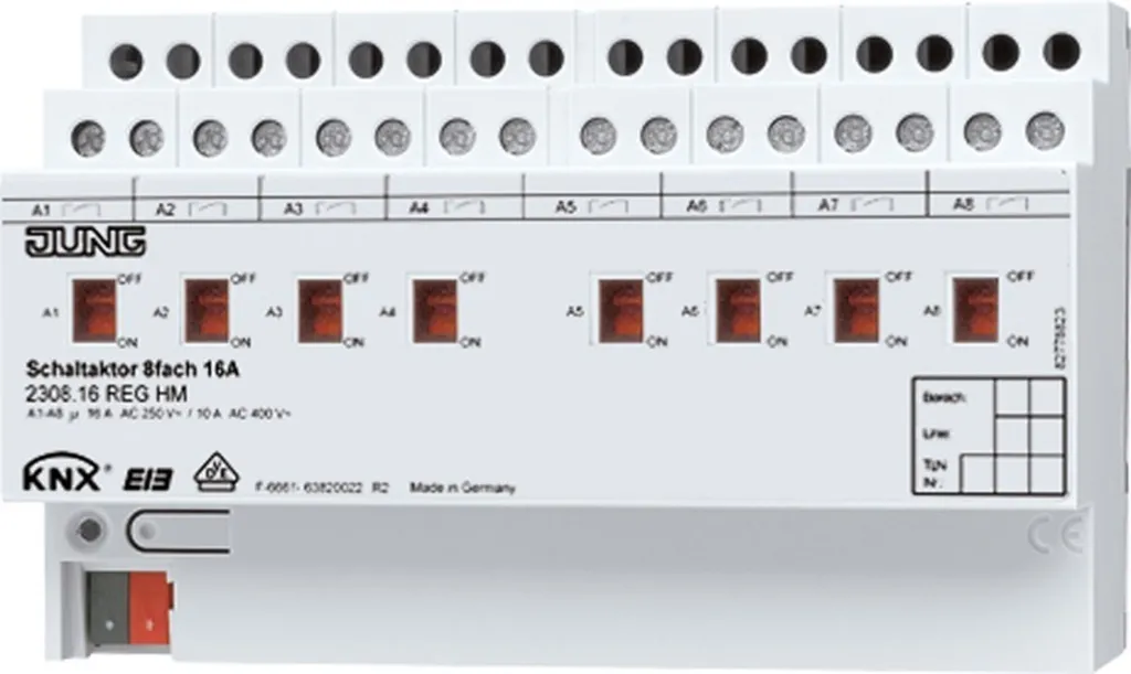 Actionneur KNX Jung 2308.16REGHM : solution de commutation 8 voies fiable