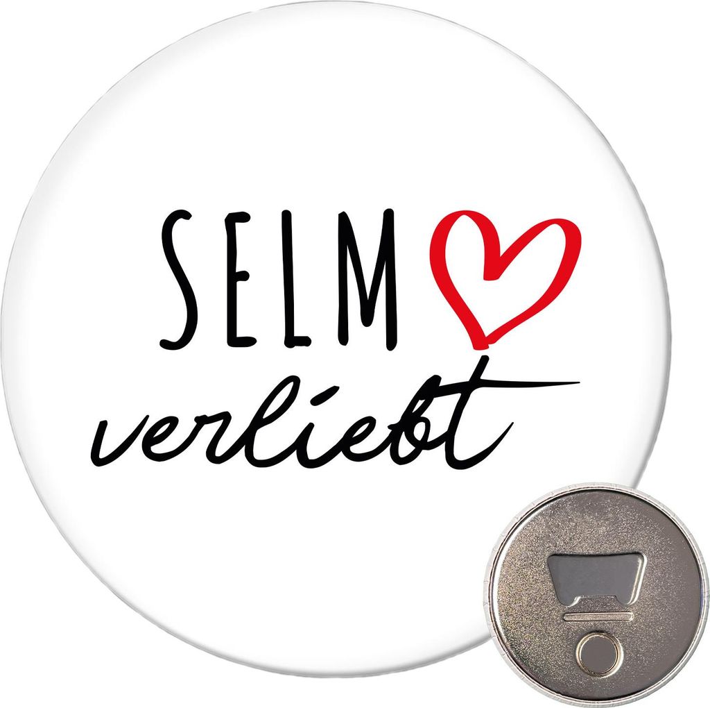 Huuraa Magnet Selm verliebt 59mm Kühlschrankmagnet rund Flaschenöffner Geschenkidee