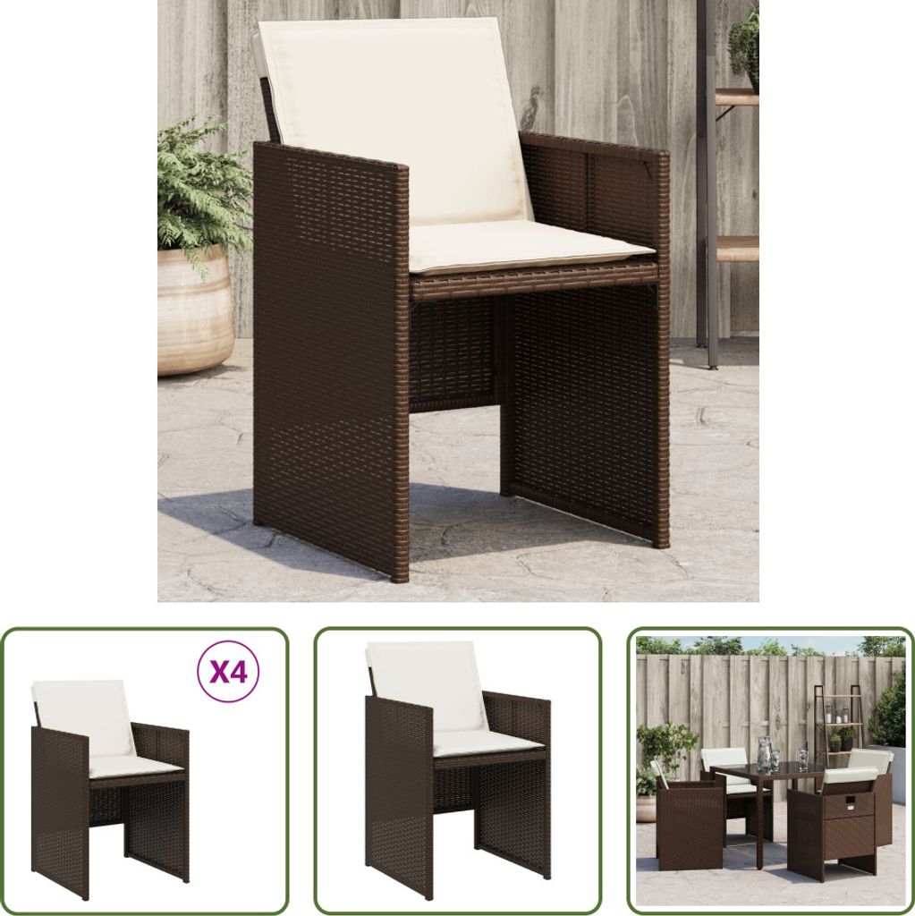 The Living Store Gartenstühle mit Kissen 4 Stk. Braun Poly Rattan