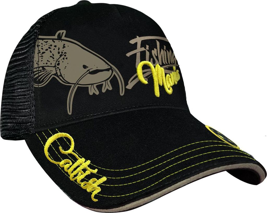 HOTSPOT DESIGN Cap Catfish Mania, schwarz-gelb, Wallerangler Kappe, 010101299