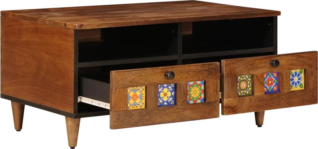 vidaXL TV-Schränk mit Regal Walnuss 70 x 33 x 46 cm Massivholz Mango