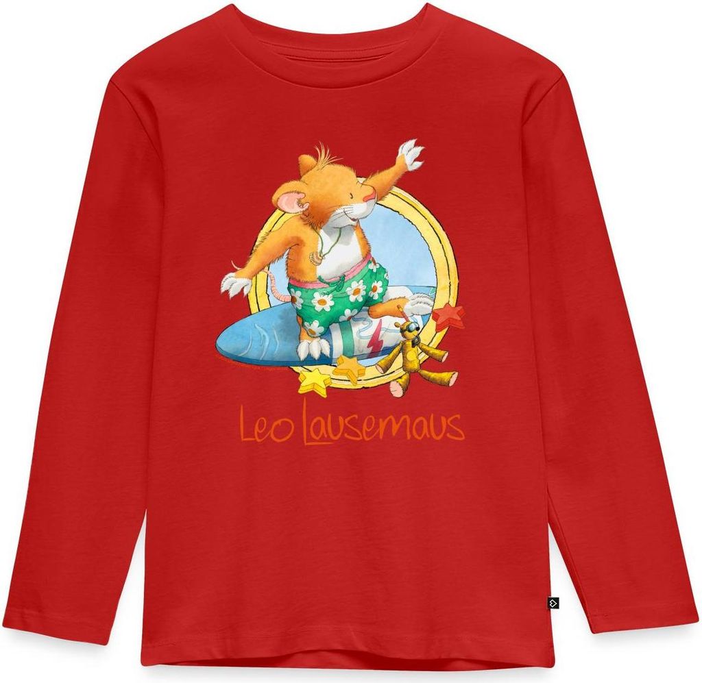 Spreadshirt Leo Lausemaus Sommer Surfer Urlaub Kinder Premium Langarmshirt, 122/128 (6 Jahre), Rot