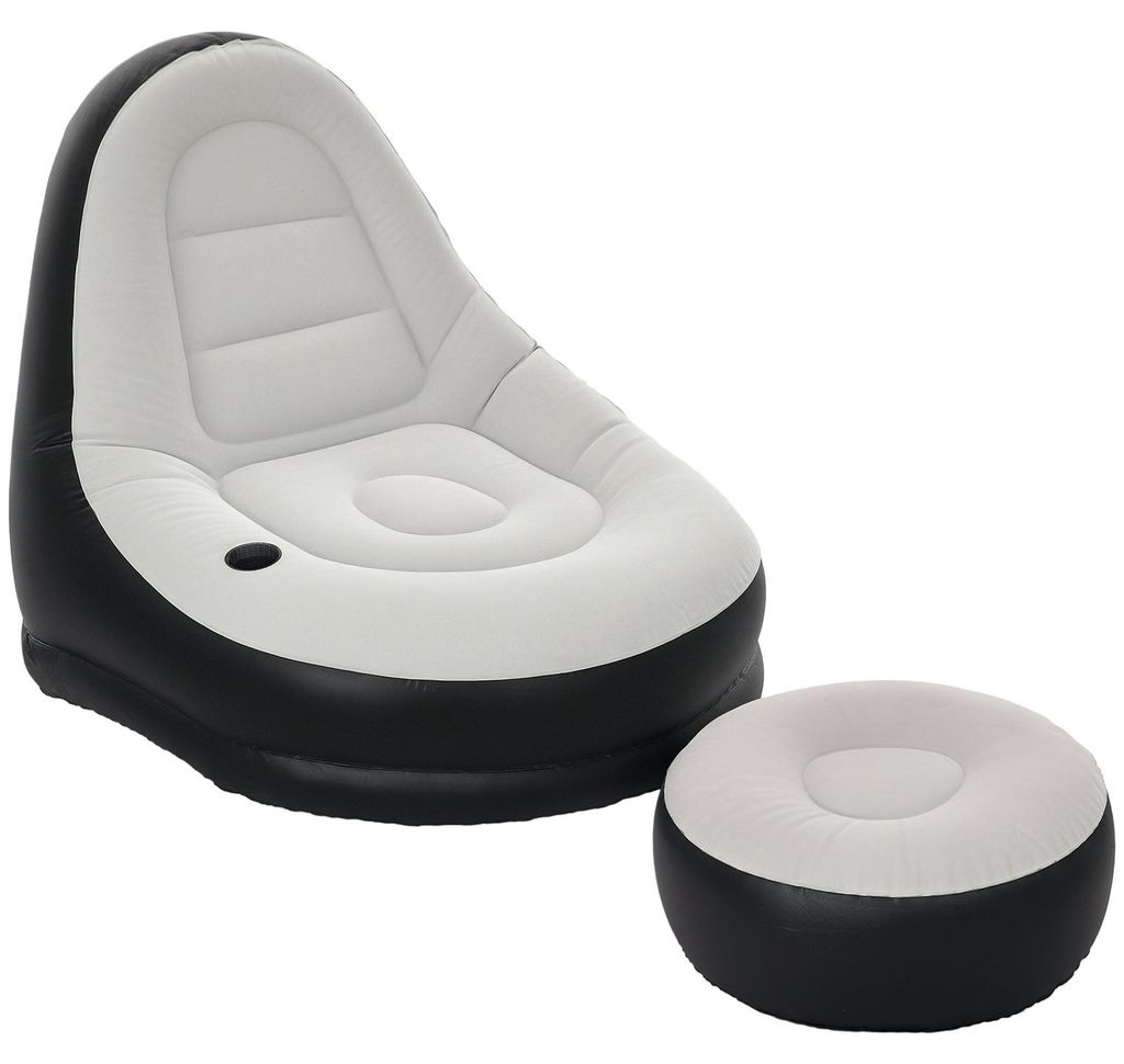 Aufblasbarer Sessel Luftsessel Outdoor-Sessel mit passender Fußstütze, ergonomisch geformt, Becherhalter, dicker stoßfester Kunststoff, faltbar ...
