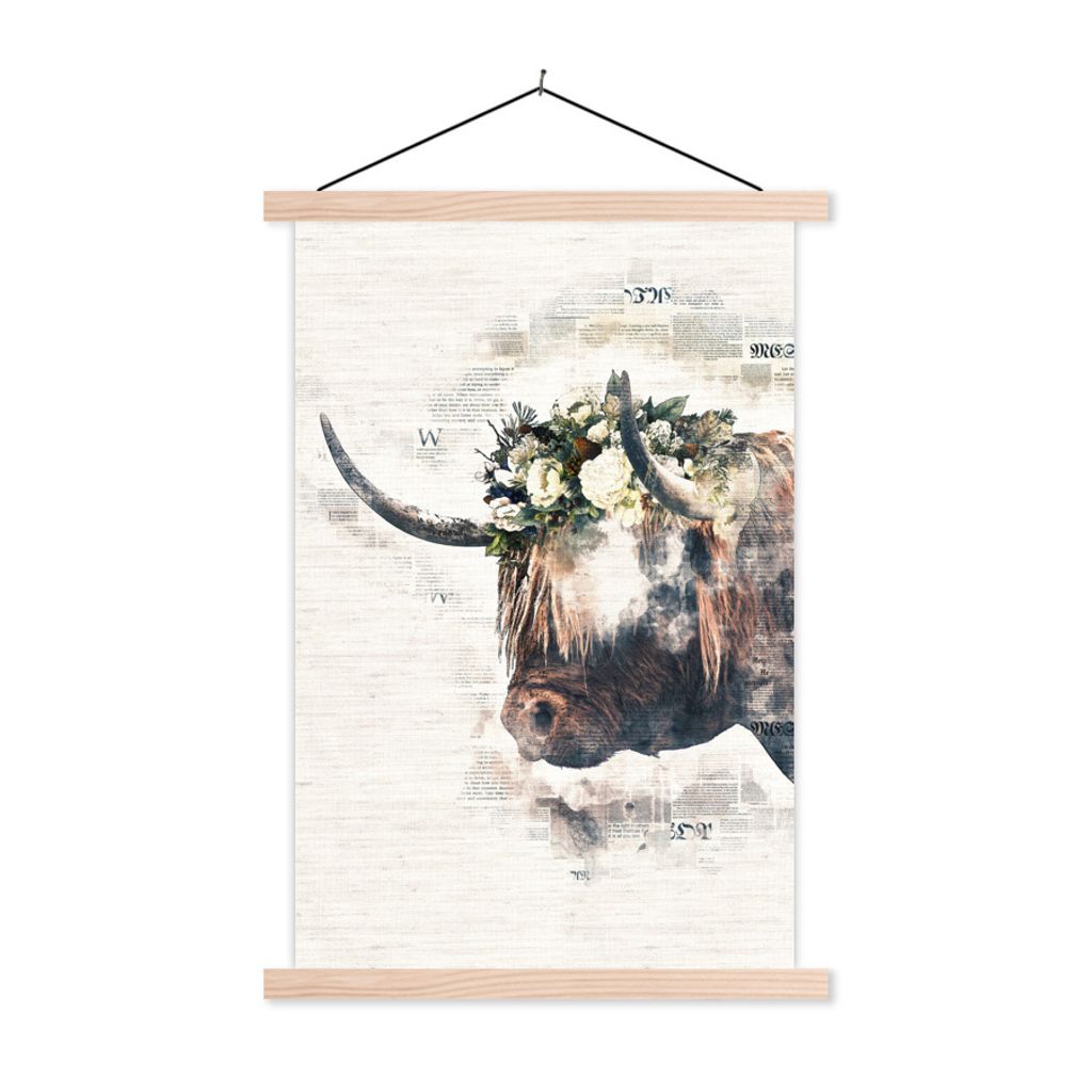 MuchoWow® Textilposter Scottish Highlander - Blumen - Produktbild 