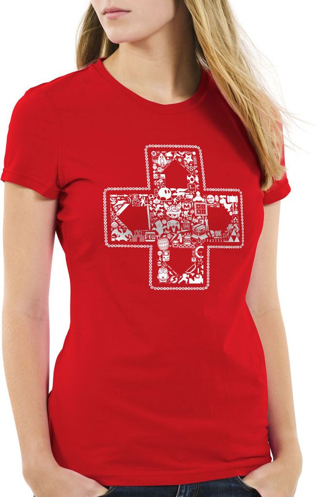 style3 PLAY Damen T-Shirt gamer game controller, Farbe:Rot, Größe:2XL