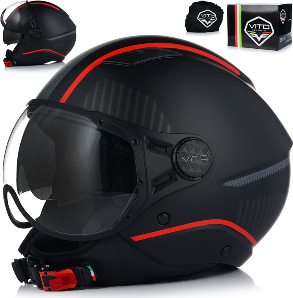 Jet helm mit Sonnenblende | VITO LAVORI | Jethelm mit Doppelvisier | ECE 22.06 | Motorradhelm mit Visier | XXL (61cm)