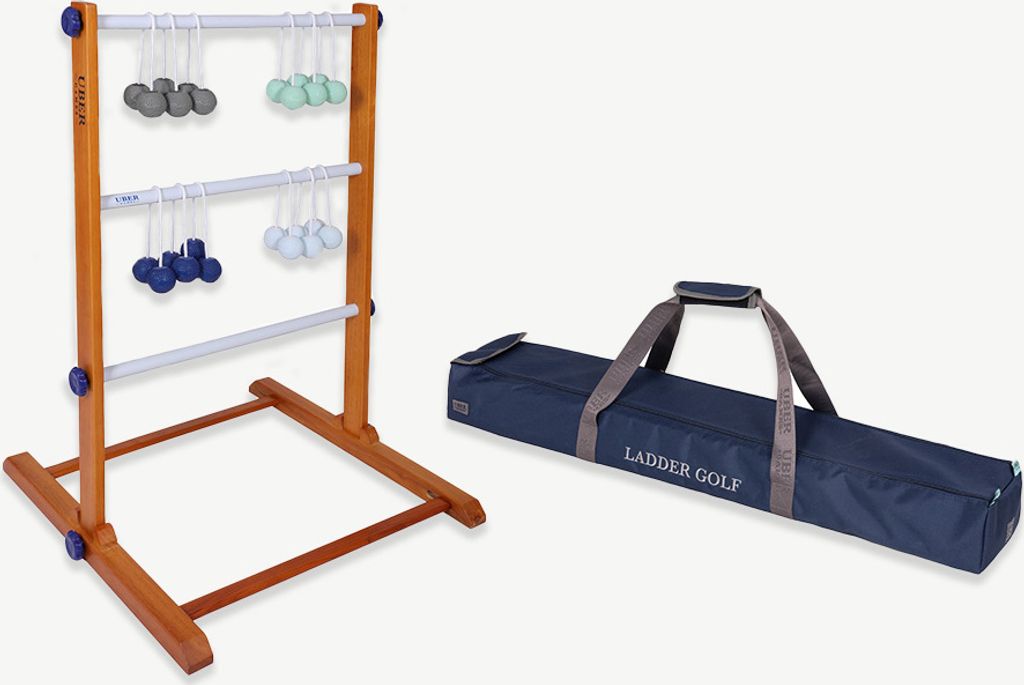Ubergames - Leitergolfspiel - 4 Personen - WEICHE Golfbälle - Schwarz/Weiß/Grün/Grau - Hartholz - Mit Tasche