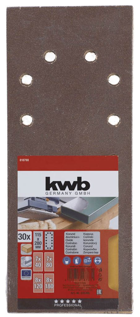 kwb 818788 Schleifpapier Körnung num 60, 80, 120, 180 (L x B) 280 mm x 115 mm 30 St