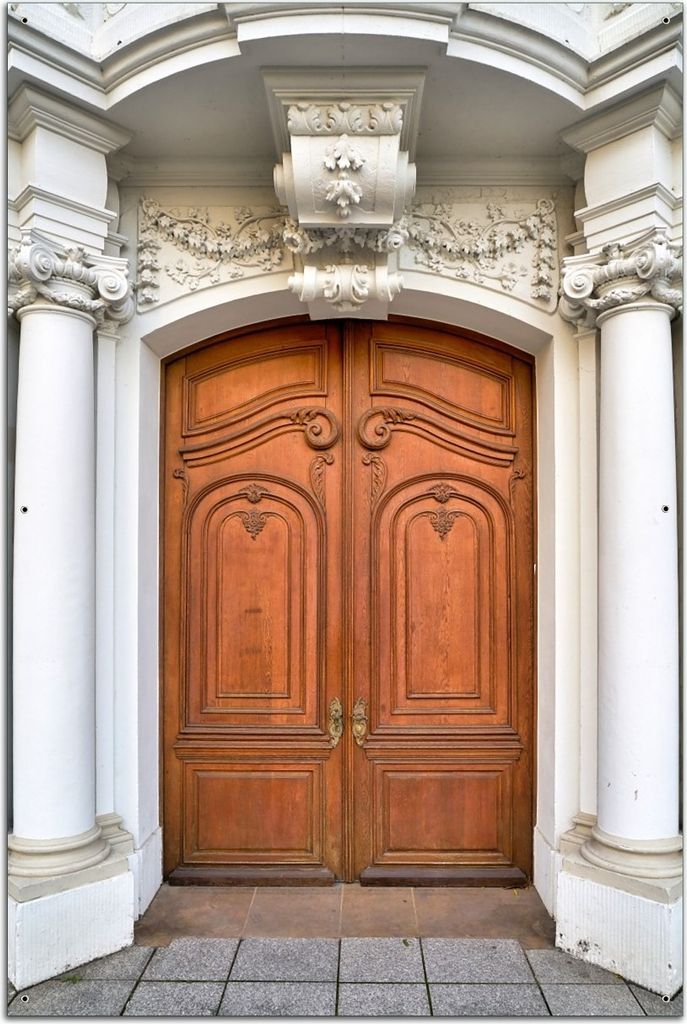 Wallario Outdoor-Poster für Garten oder Balkon, Motiv Alte hölzerne Pforte, in ca. 61 x 91,50 cm