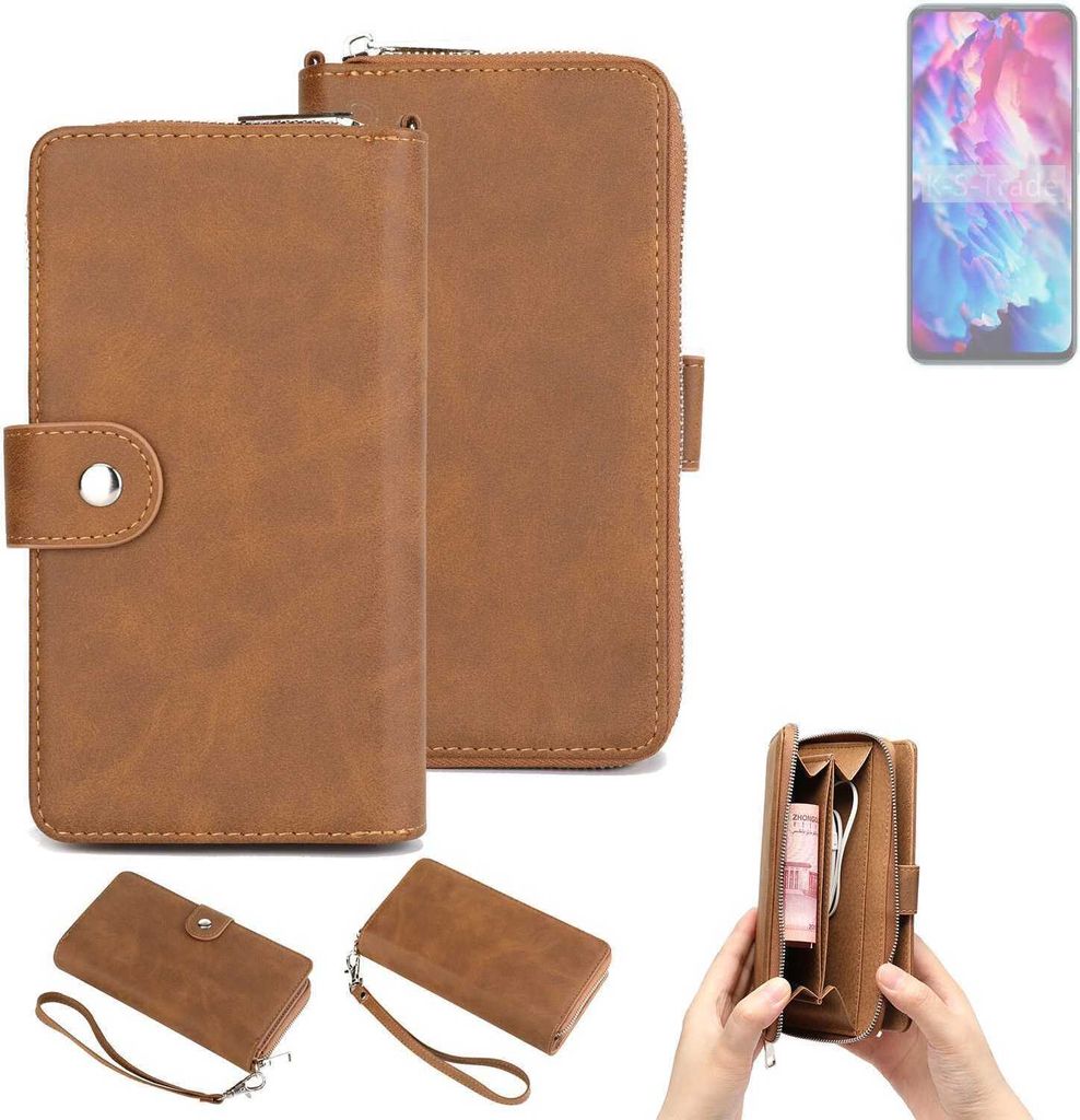 K-S-Trade Handyhülle Schutzhülle kompatibel mit Cubot A1 & Portemonnee Tasche Handytasche Case Etui Geldbörse Wallet braun (1x)