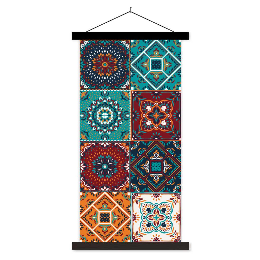 MuchoWow Textilposter Retro - Blatt - Design - Orange - Braun 90x180 cm mit schwarzem Rahmen - Dekoration Wohnzimmer