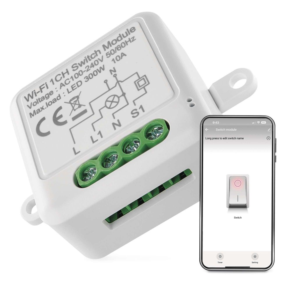 EMOS GoSmart WiFi Lichtschalter-Modul / WLAN mit App, Unterputz Relais-Schalter zur Fernsteuerung, Sprachsteuerung, für Einzelschalter, H5105