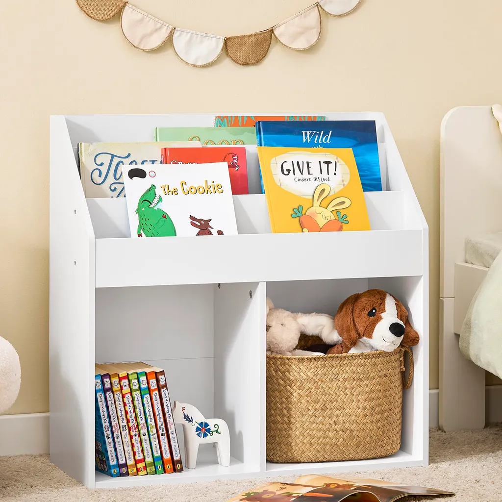SoBuy Bibliothèque Enfant Blanche Scandi KMB01-II-W Meuble de Rangement