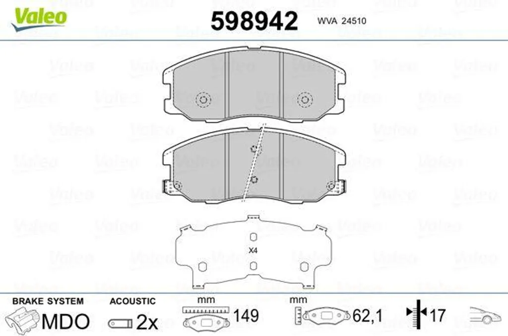 Kit de Freinage Valeo 598942 pour Entretien de Chevrolet Captiva