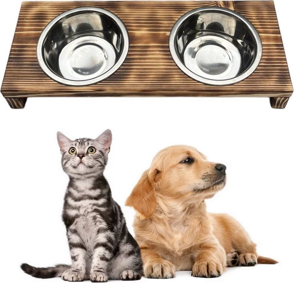 Futterstation Doppelnapf Holz Ständer Hundenapf Katzennapf Hundebar Pet 7,5cm 10188