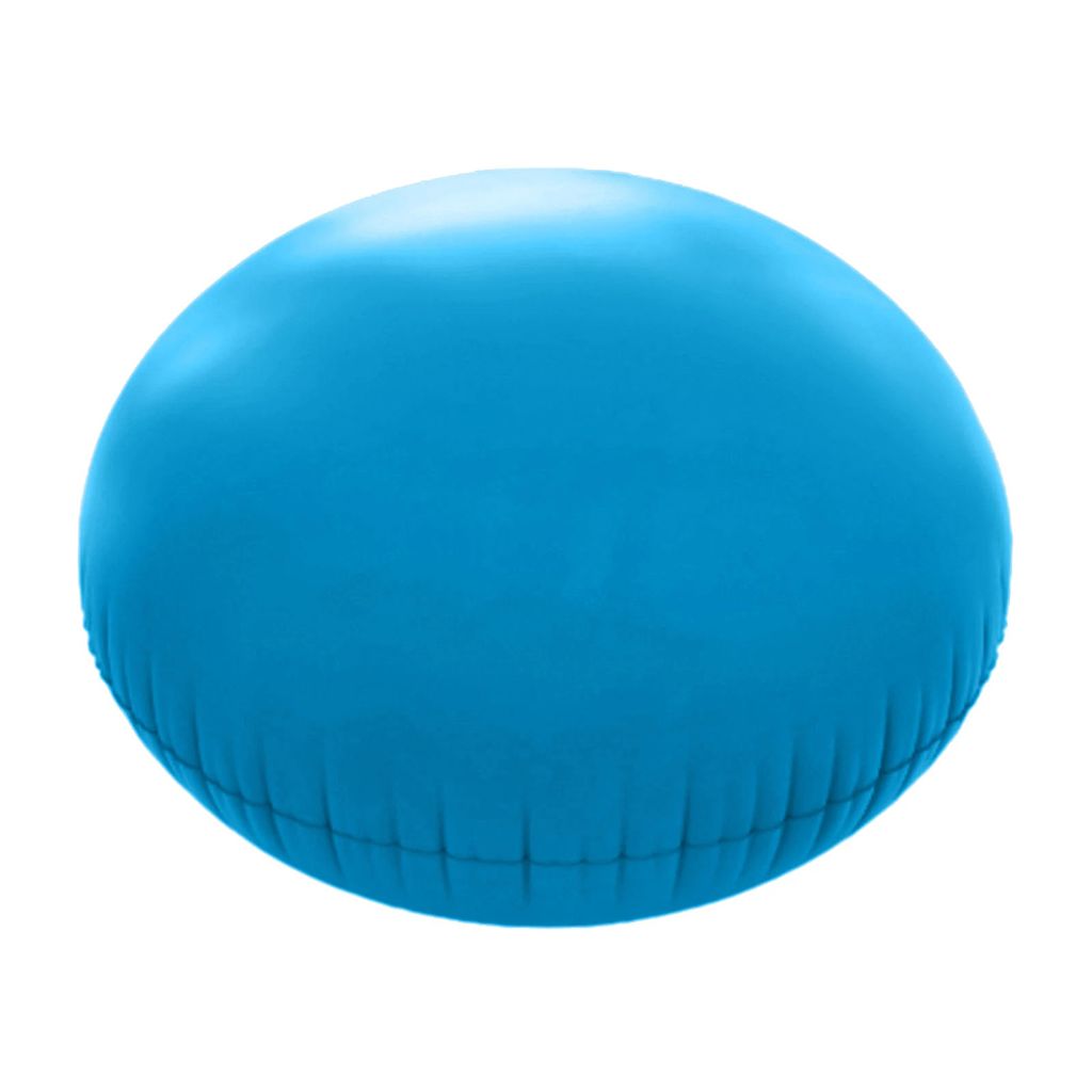 A blue inflatable pool cushion on a white background.