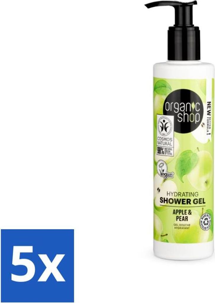 Organic Shop - Apfel- und Birnen-Duschgel - Erfrischend und feuchtigkeitsspendend - 280 ml - Vorteilspack - 5 Stücke