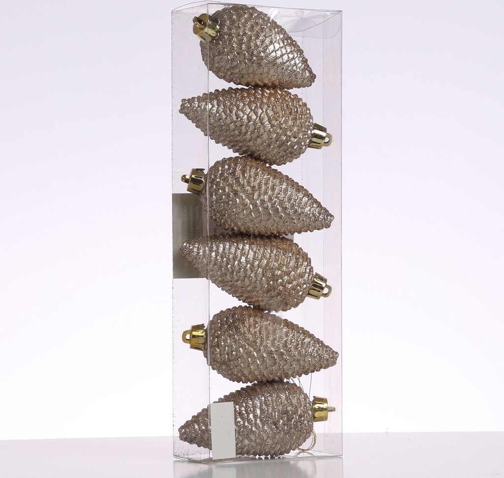 Christbaumschmuck ZAPFEN - Weihnachtsbaumschmuck - bruchfest - H: 8cm - champagner - 6er Set