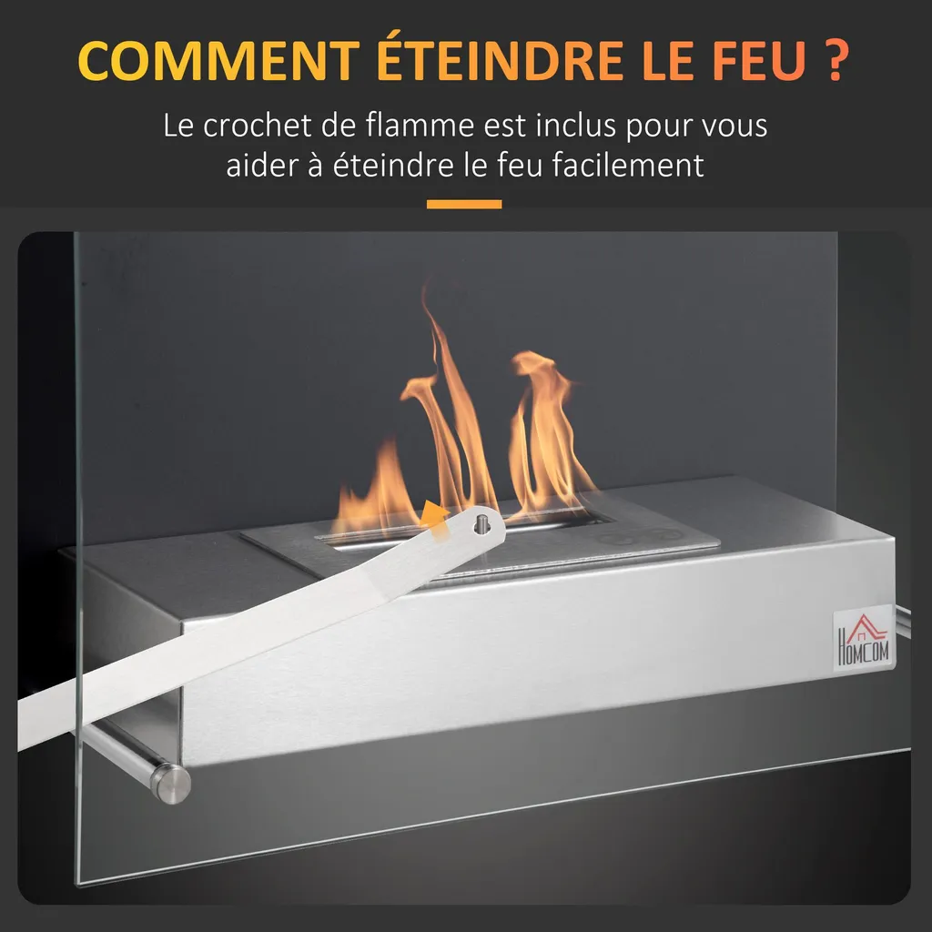 Cheminée bioéthanol murale encastrable sans fumée ni odeur acier 60 cm - 7