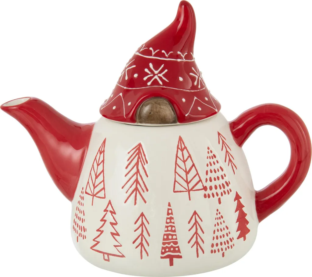 J-Line Théière Père Noël en Dolomite blanc et rouge Collection Noël