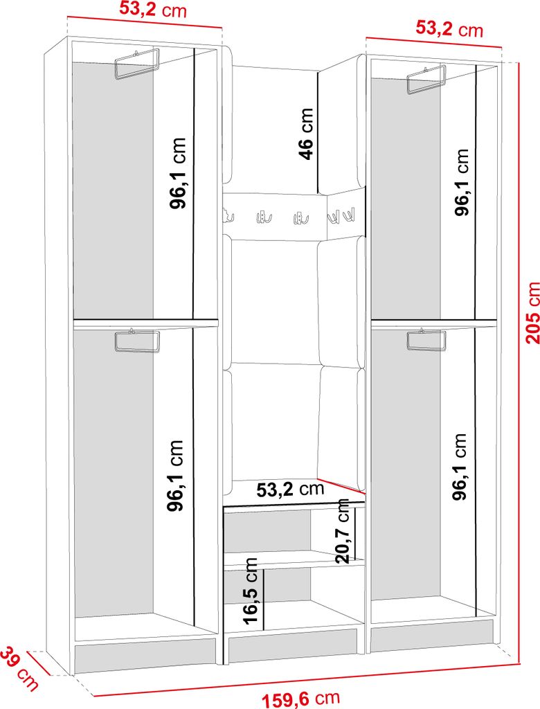 KIER FURNITURE Kleiderschrank, Weiß + Stoff Gelb - 159,6x205x39cm