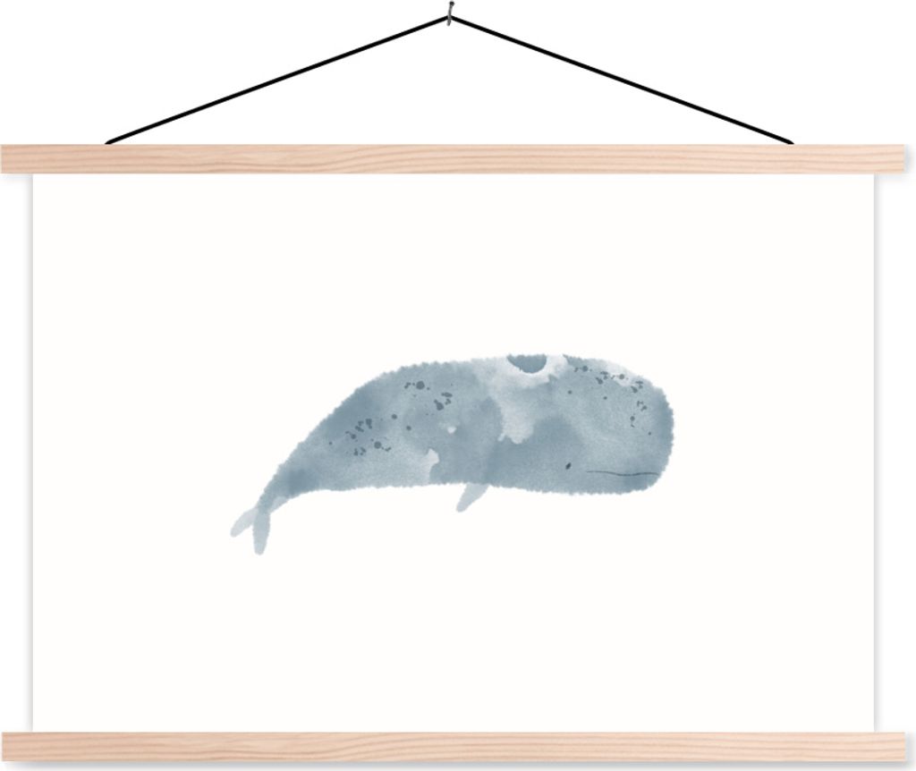 MuchoWow Textilposter Pottwal - Tiere - Aquarell - Illustration 60x40 cm mit holzfarbenen Rahmen - Bilder