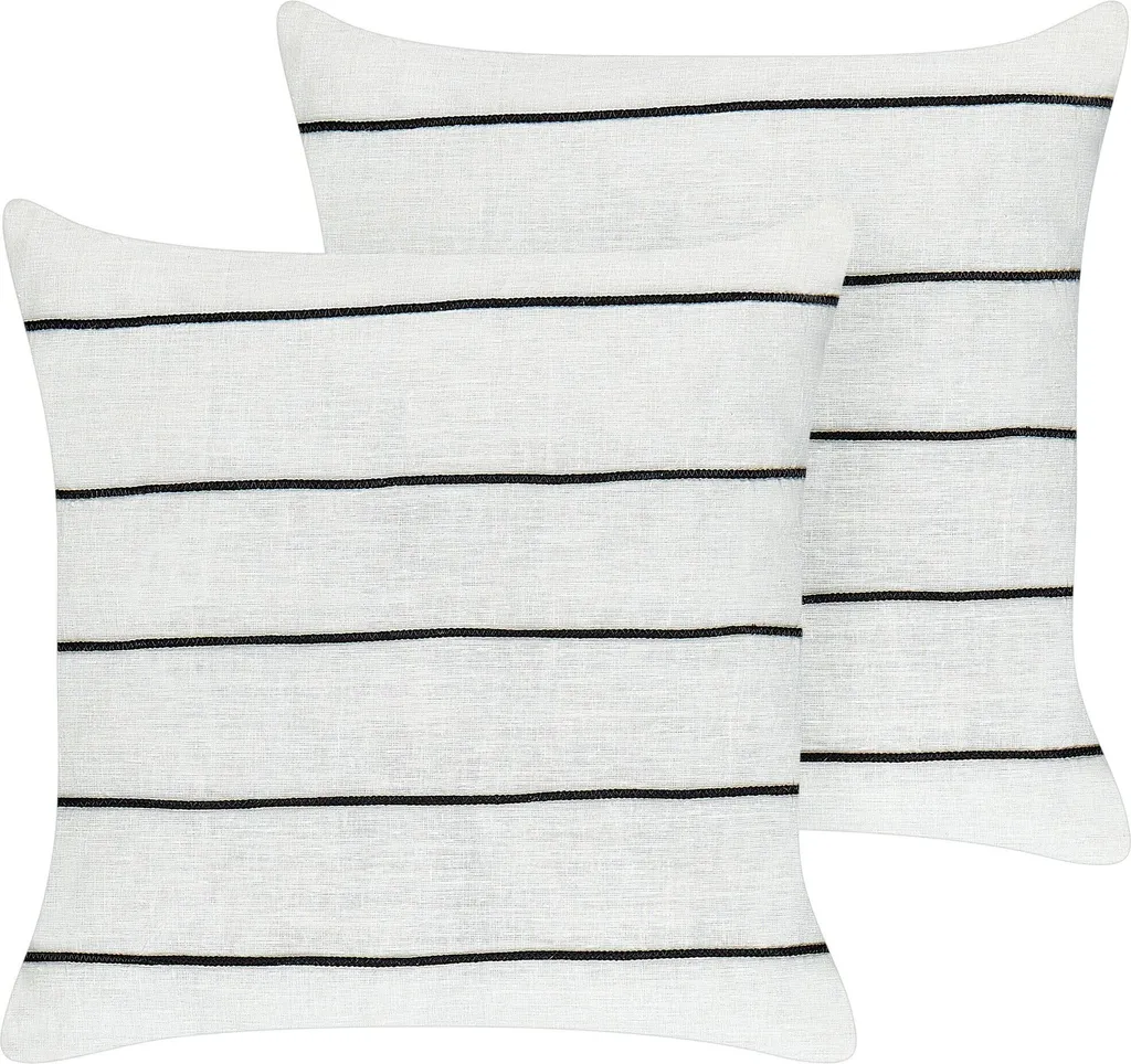 Lot de Coussins 50x50 cm en Toile de Coton Motif Rayé Noir et Blanc Chic