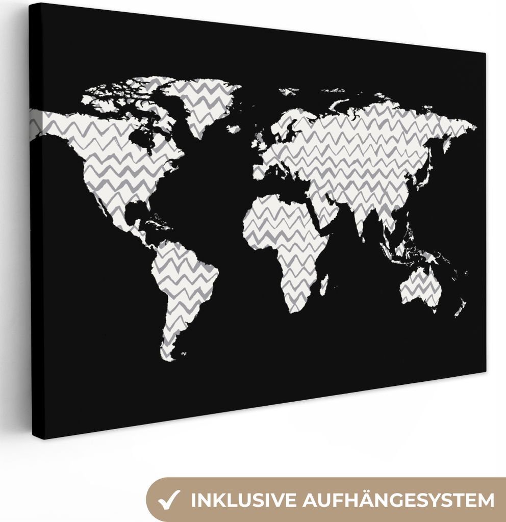 OneMillionCanvasses - Leinwandbilder - 150x100 cm, Weltkarte - Weiß - Grau, Wandbilder Kunstdruck Wanddekoration