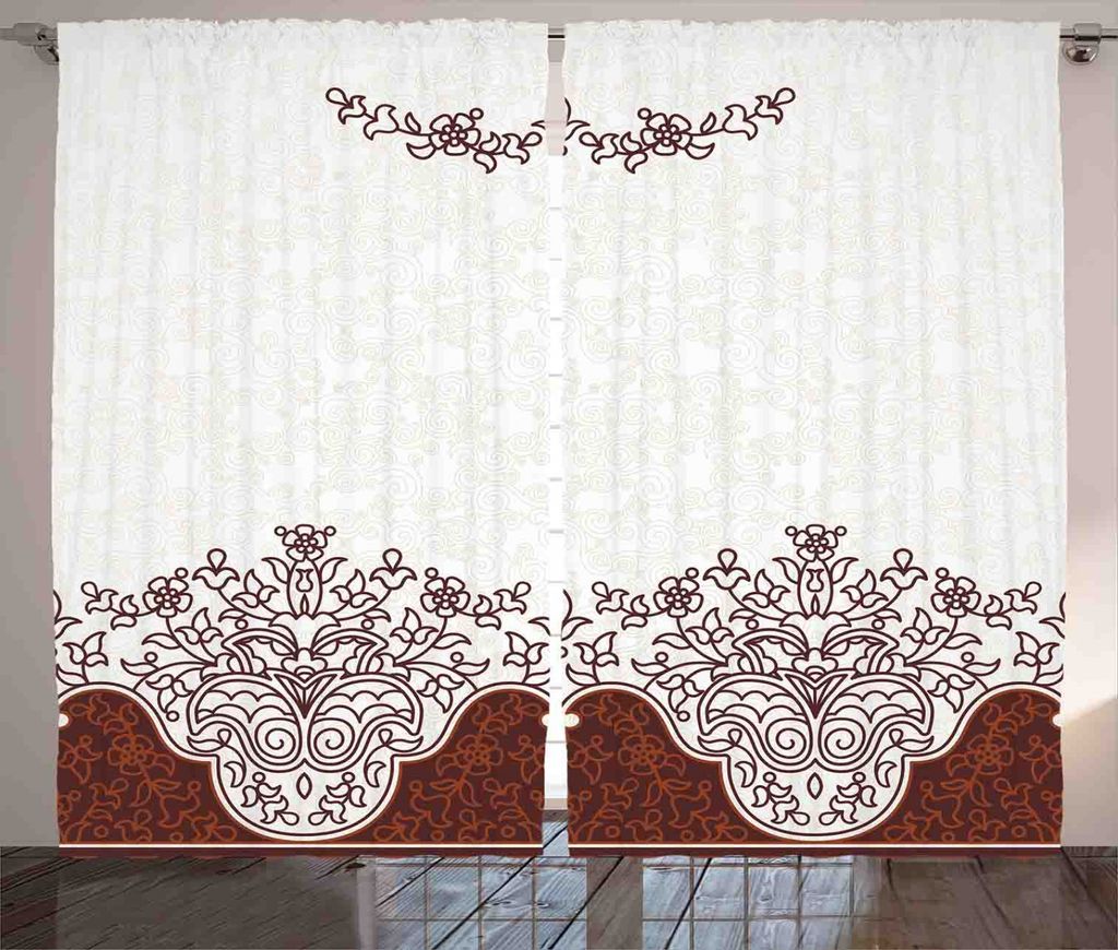 ABAKUHAUS Jahrgang Rustikaler Vorhang, Floral Design-persischer, Wohnzimmer Universalband Gardinen mit Schlaufen und Haken, 280 x 245 cm, Beige Braun