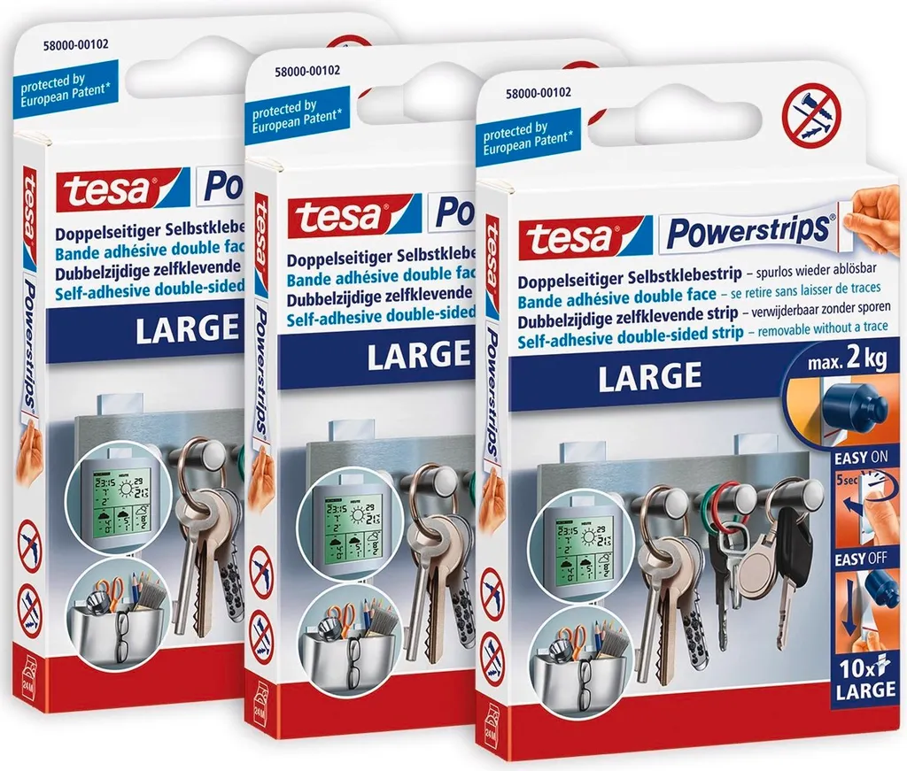 tesa Powerstrips 58000 Large Bianco - Set 30 Pezzi per Casa Moderna